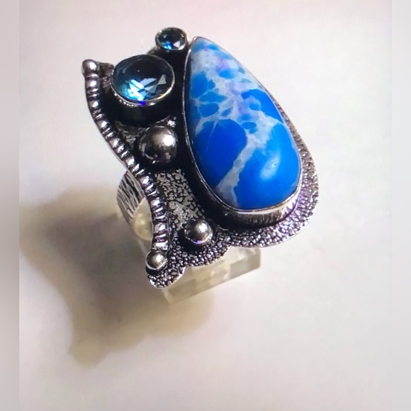 Larimar Blue Topaz 925 Sterling Silver Ring